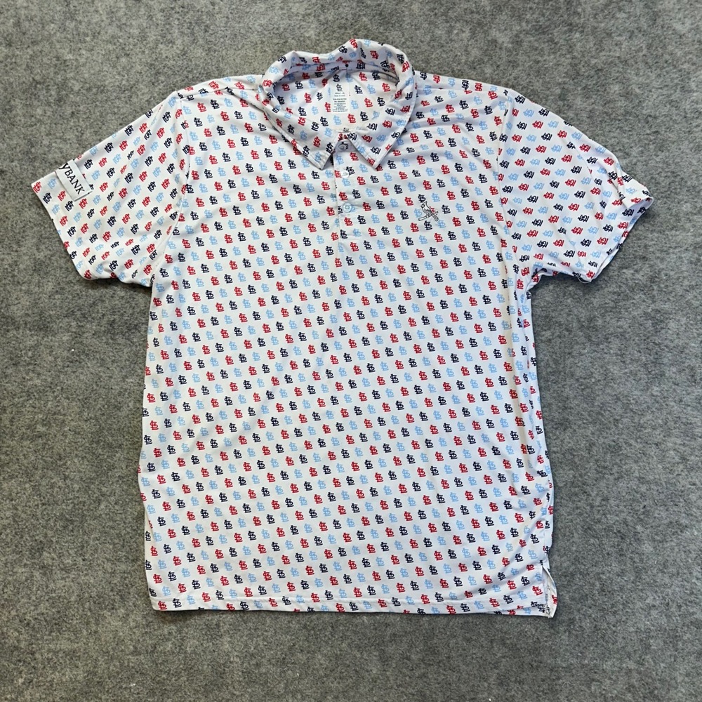 MLB St. Louis Cardinals Polo Shirt Men's‎ Size XL White Logo Golf Print Stretch